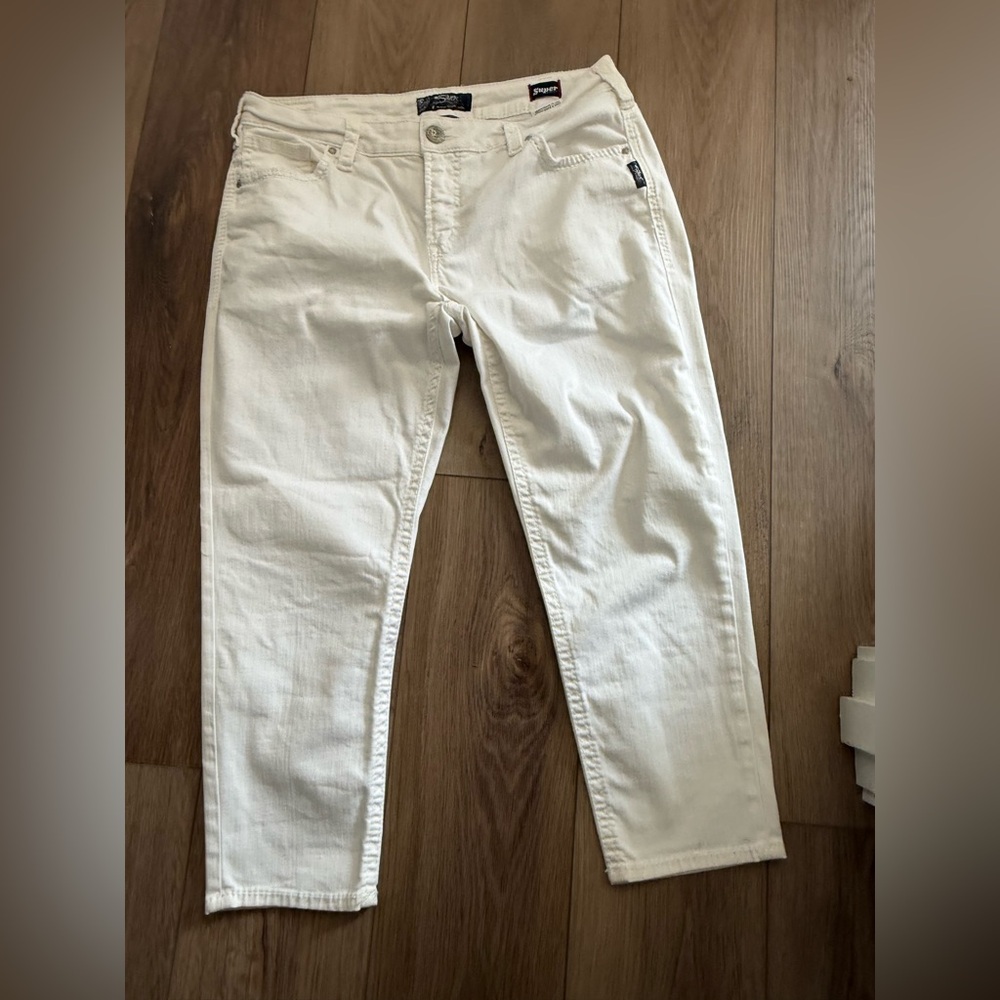 Silver Jeans Straight Leg Women's Jeans in Off-White/Cream